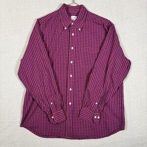 Brooks Brothers 346 Button‎ Down Oxford Shirt Red Blue Plaid Long Sleeve Large